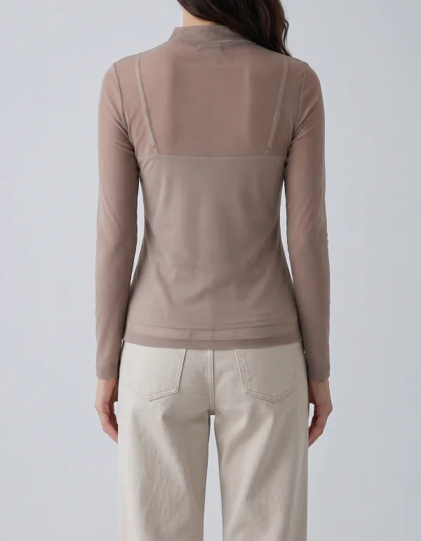 Blusa de Tule Gola Alta, cor Marrom, vista de costas