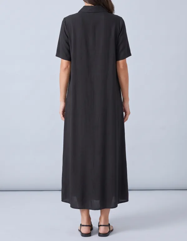 Vestido Chemise Midi, cor Preto, vista de costas