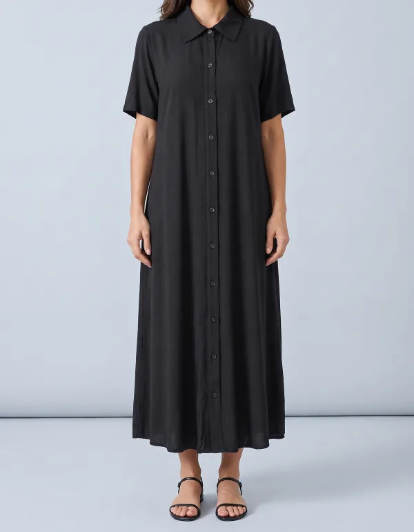 Vestido Chemise Midi, cor Preto