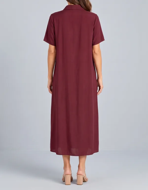 Vestido Chemise Midi, cor Vinho, vista de costas