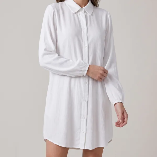Chemise Viscolinho Manga Longa, cor Branca, caimento de perto