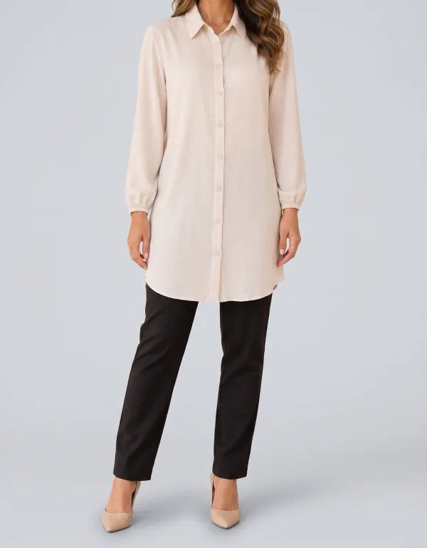 Chemise Viscolinho Manga Longa, cor Off-white