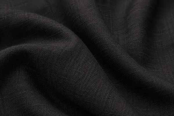 Chemise Viscolinho Manga Longa, cor Preto, tecido de perto