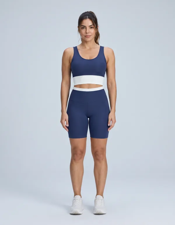Conjunto Top e Short Ciclista, cor Azul-marinho, vista de frente