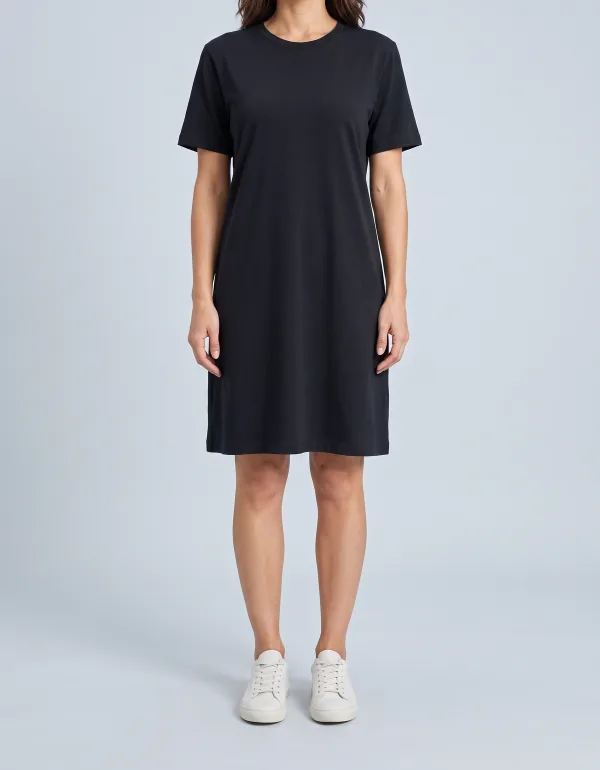 Vestido T-shirt, cor Preto, vista de frente